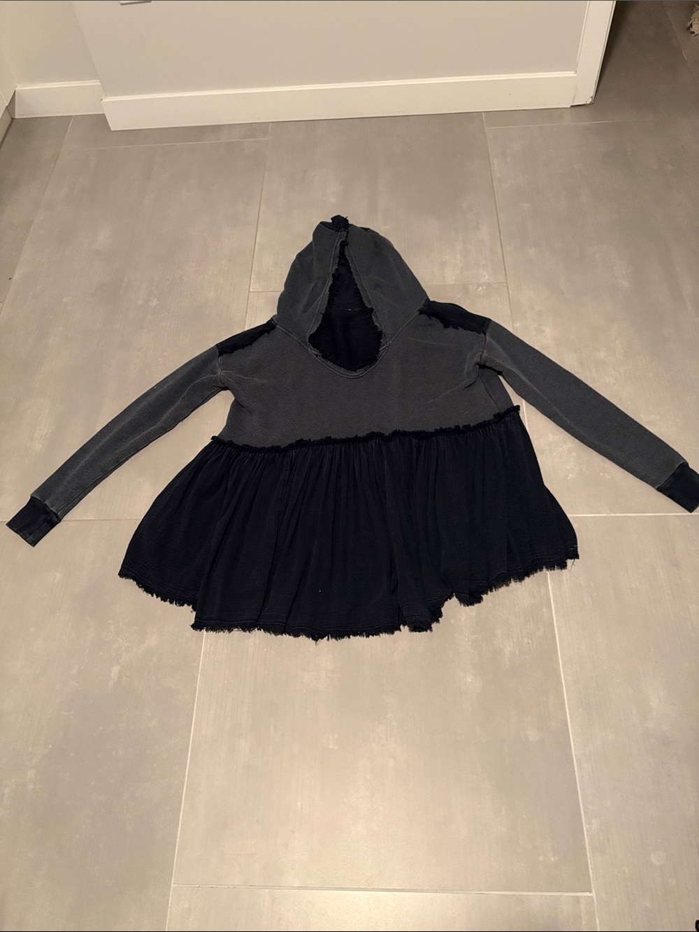 Free People Navy Hooded Layered Peplum Tunic